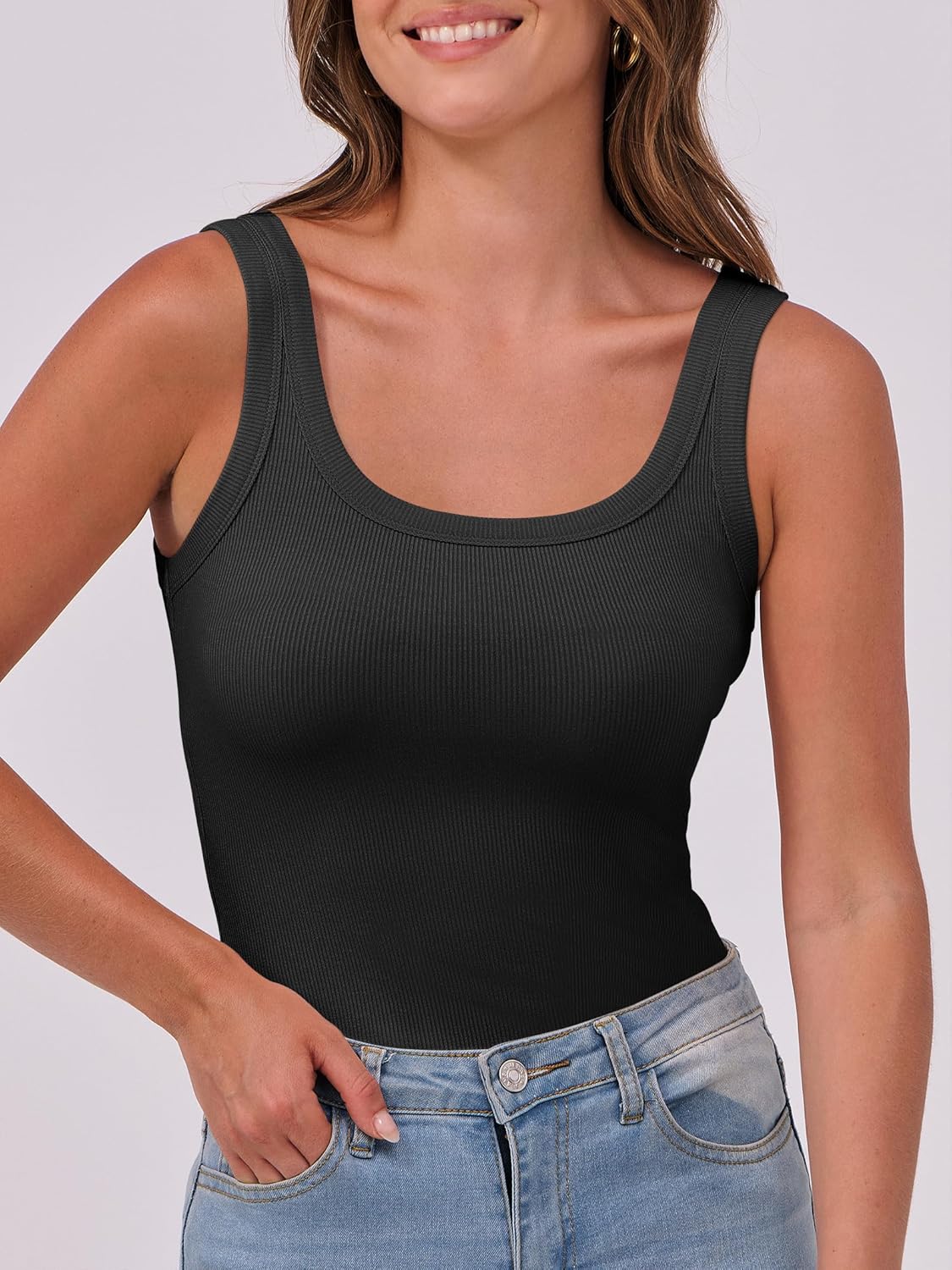 ANRABESS Women's Sleeveless Scoop Neck Tank Top - Ribbed Fitted Summer Essential | Cute & Stylish