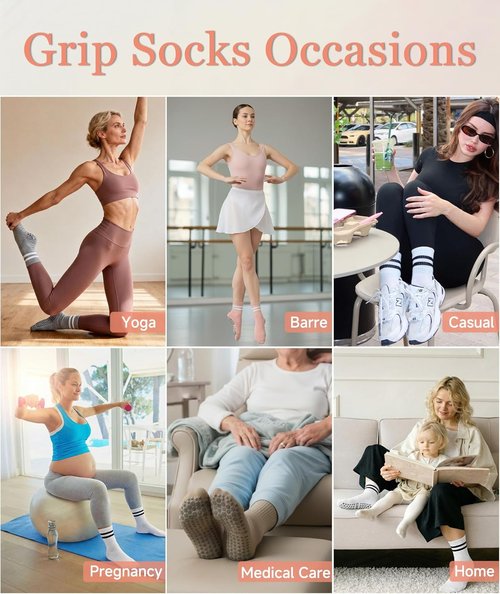 Mancreda Pilates Socks for Women - Non-Slip Grips Yoga Socks | 84% Cotton for Barre & Hospital (2/3/4 Pairs)