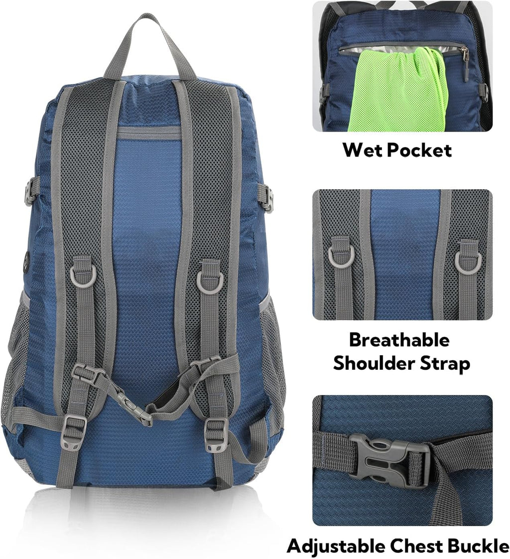 WATERFLY Lightweight 30L Packable Hiking Backpack - Ultralight Travel Daypack for Men & Women