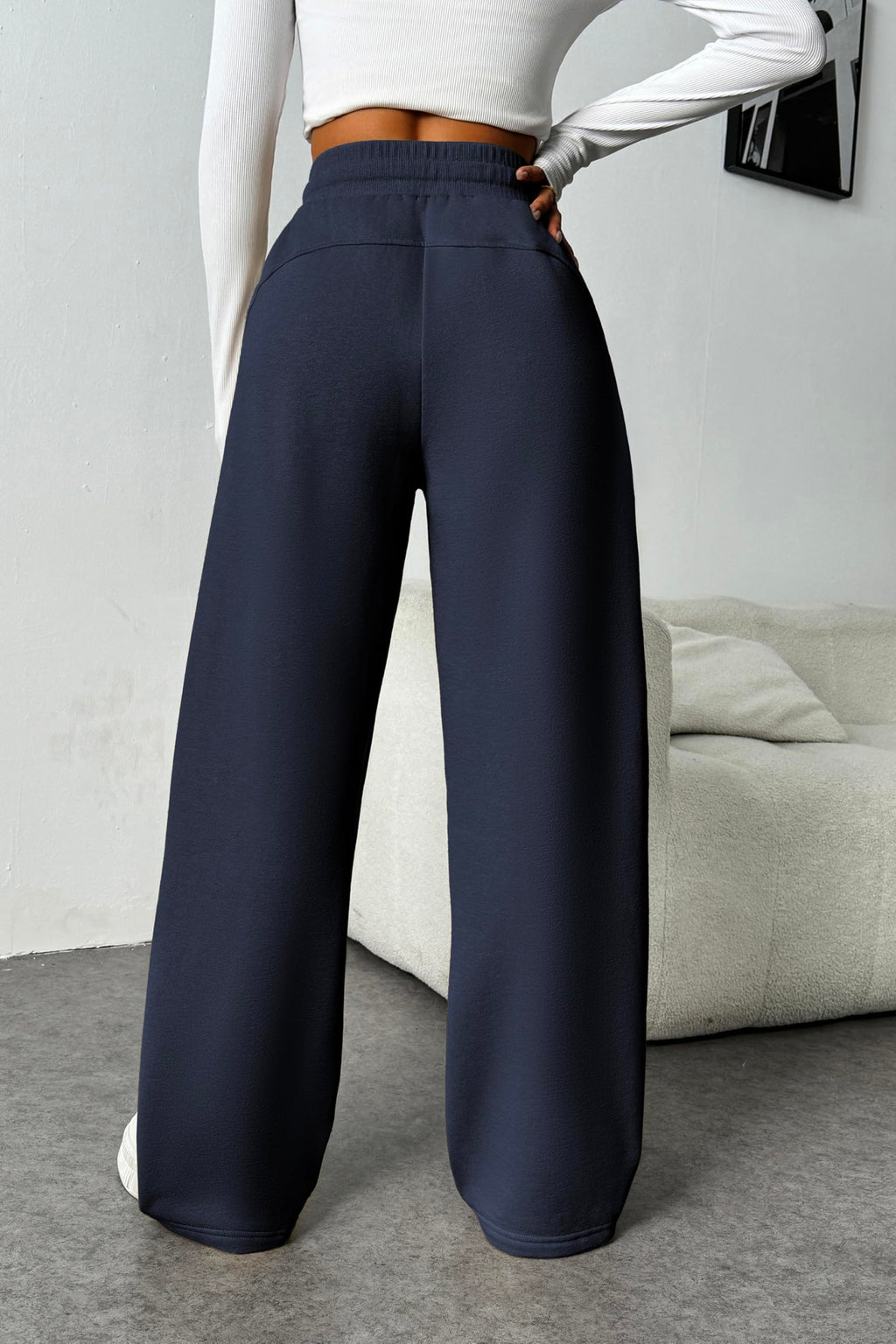 PINSPARK Womens Warm Winter Sweatpants Fleece Lined Wide Leg Sport Pants High Waisted Baggy Athletic Pants Loose Workout Pants with Pockets, Pitch Blue, Small
