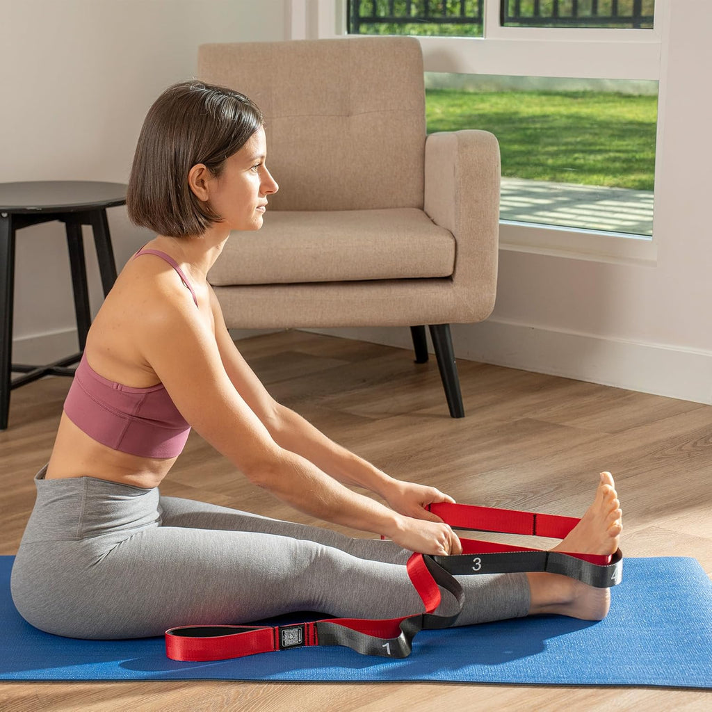 Sunny Health & Fitness Yoga Stretch Strap - 75" Durable Polyester with 8 Grip Loops for Flexibility & Therapy