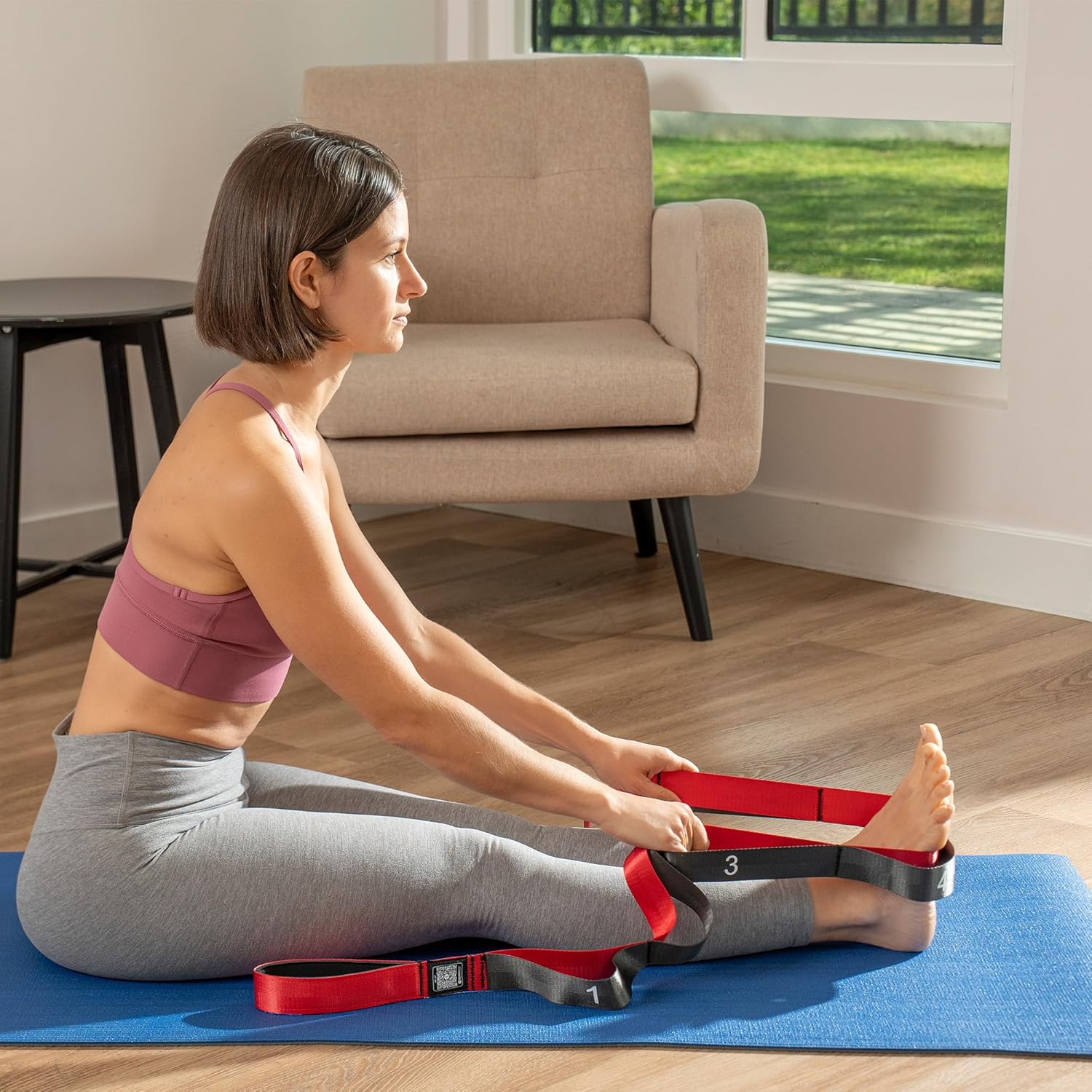 Sunny Health & Fitness Yoga Stretch Strap - 75" Durable Polyester with 8 Grip Loops for Flexibility & Therapy