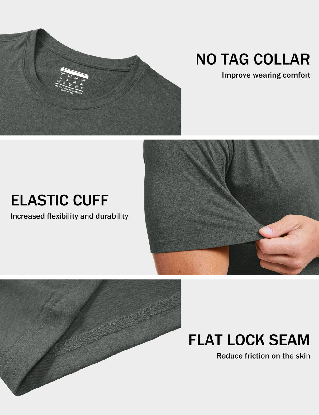 MAGCOMSEN Athletic Shirts for Men Short Sleeve Dry Fit Workout Shirts Moisture Wicking Gym Exercise Performance Shirt Dark Grey, L