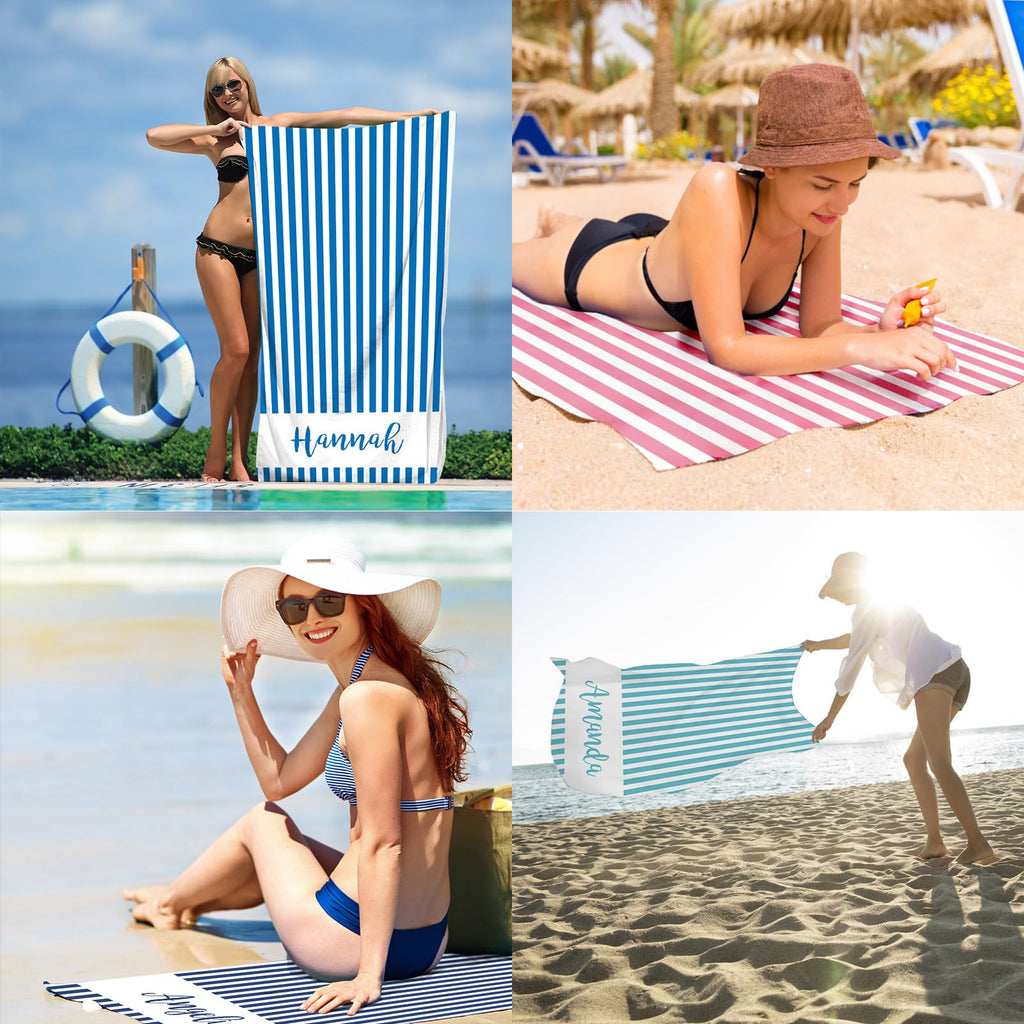 Dreamdecor Custom Beach Towel with Name Striped Kids Personalized Beach Towels for Swimming Pool Vacation Graduation Gifts Microfiber Sand Free Fast Drying Beach Towel for Adults Women Men