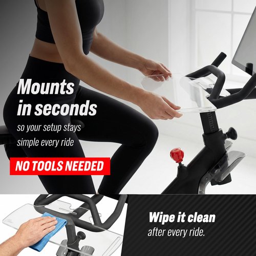 TFD The Sidewinder+ for Peloton Bike+ Only, Flat Acrylic Desk Tray with Extended Side Workspace, Phone and Pen Holders, Laptop and Tablet Tray for Work or Reading While Riding, Clear