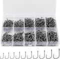 ReeMoo Premium Fishing Hooks - Strong Carbon Steel with Barbs | 500PCS in 10 Sizes with Portable Box