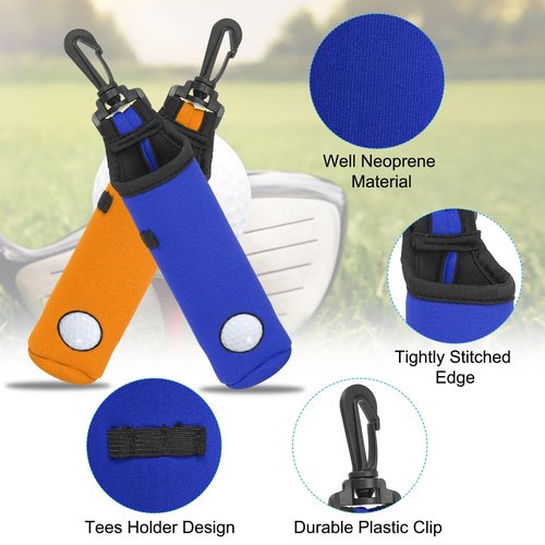 PATIKIL Golf Ball Carry Bag, 2Pack Golf Tee Holder Pouch Portable Neoprene Golf Ball Holder with Clip for Men and Women Storage Gifts, Blue