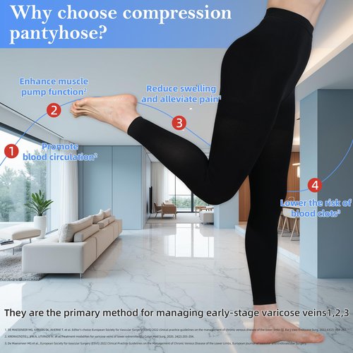 20-30mmHg Medical Compression Pantyhose, Women Compression Stockings & Leggings, Opaque Footless High Waist Opaque Compression Tights for Varicose Veins, Graduated Support Hose for Doctor (M, Black)