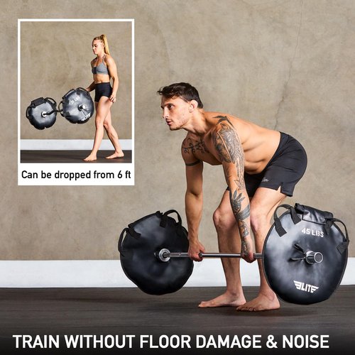 Elite Sports UNFILLED Workout Sand Plates (Set of 2) – EMPTY Fillable Olympic Weight Plates for Barbell Training – Drop-Proof Waterproof TPU – 10/15/25/35/45 LB Options – Strength, CrossFit, Home Gym & Functional Fitness