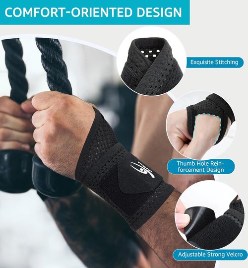 HiRui Ultra-Thin Mesh Wrist Wraps - Breathable, Adjustable Support for Pain Relief | Unisex, One Size (Black)