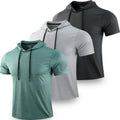 Skiennix Men's Lightweight Short Sleeve Workout Hoodies - Athletic Dry Fit T-Shirts for Gym | 3 Pack