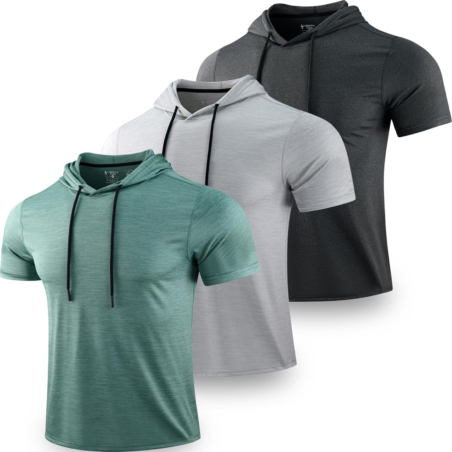 Skiennix Men's Lightweight Short Sleeve Workout Hoodies - Athletic Dry Fit T-Shirts for Gym | 3 Pack
