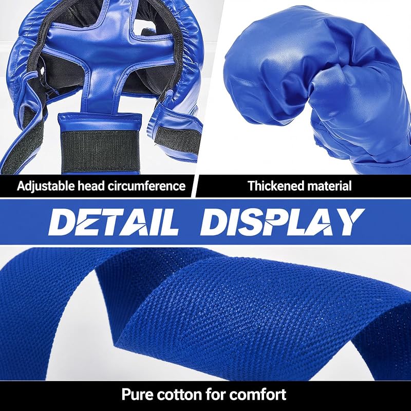 Kanayu Kids Boxing Gear Set - Blue & White, Includes Helmet Gloves Wraps