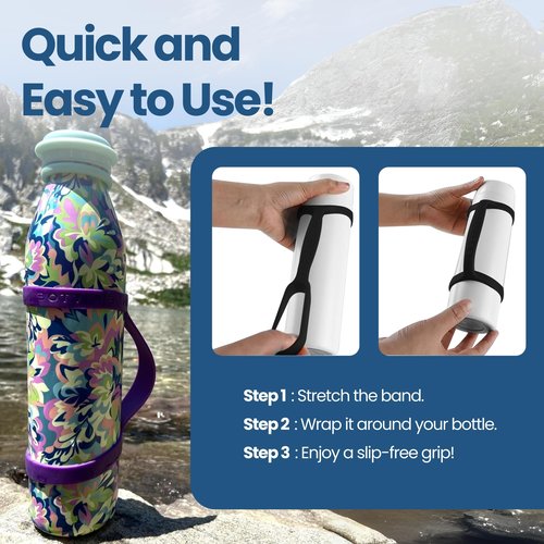BottleBand One Size Fit All Water Bottle Holder - Durable Silicone Band Holder Strap, Comfortable Drop Protection. Anti Slip for Running, Hiking, or Walking (Blank, Purple)
