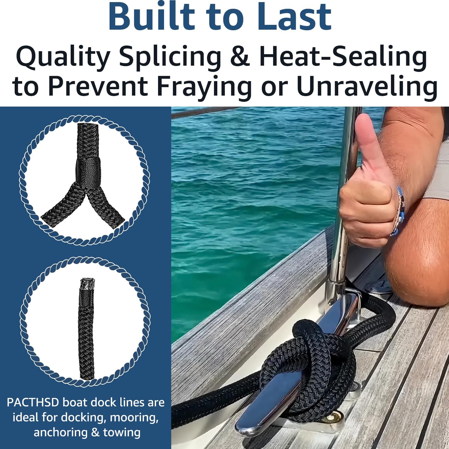Boat Dock Lines - Premium 5/8" x 15' Double Braided Nylon Ropes | Marine-Grade Strength, Easy Handling - 4 Pack, Black