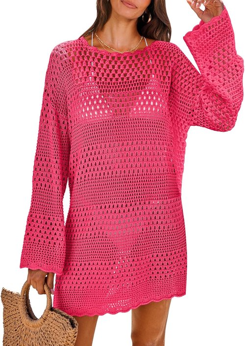 ANRABESS Women Swimsuit Crochet Swim Cover Up 2026 Summer Bathing Suit Swimwear Mesh Knit Beach Dress Vacation Outfits