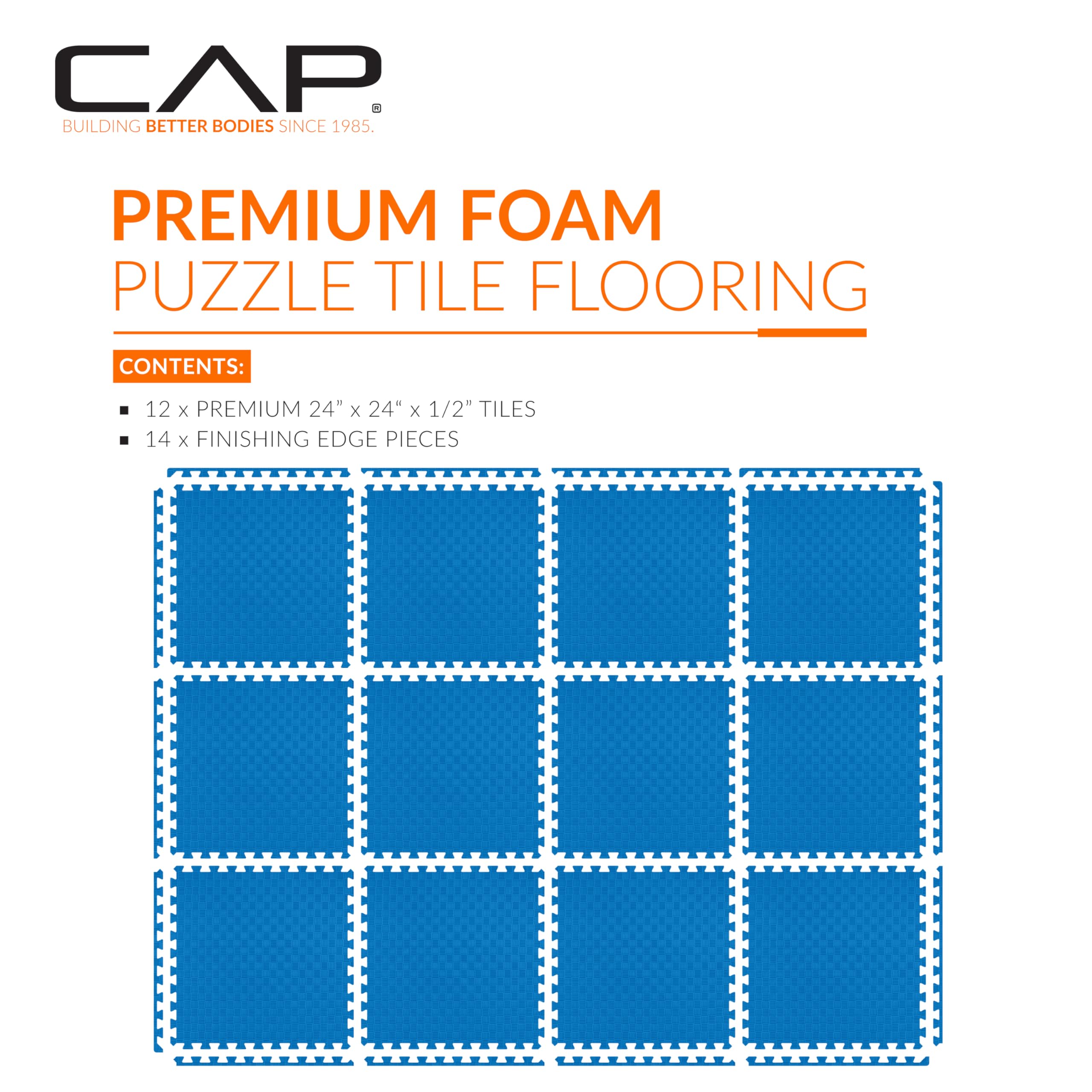 CAP Barbell 1/2-Inch Interlocking EVA Foam Exercise Puzzle Mat Home Gym Flooring - 2 Pack | 24" x 24" x 1/2" | Tatami Pattern - Blue