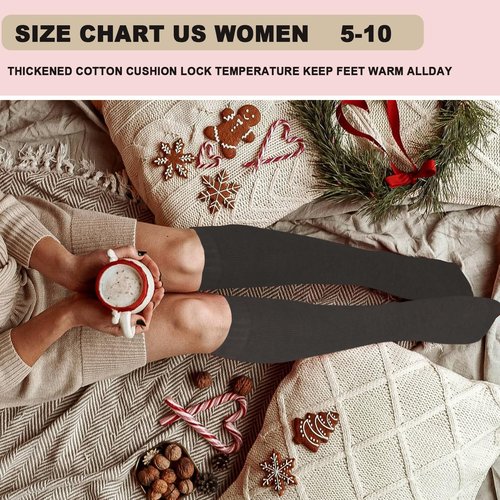YIZAO 5 Pairs Warm Knee High Socks for Women-Thermal Cotton Socks for Hiking,Work,Winter,Gifts