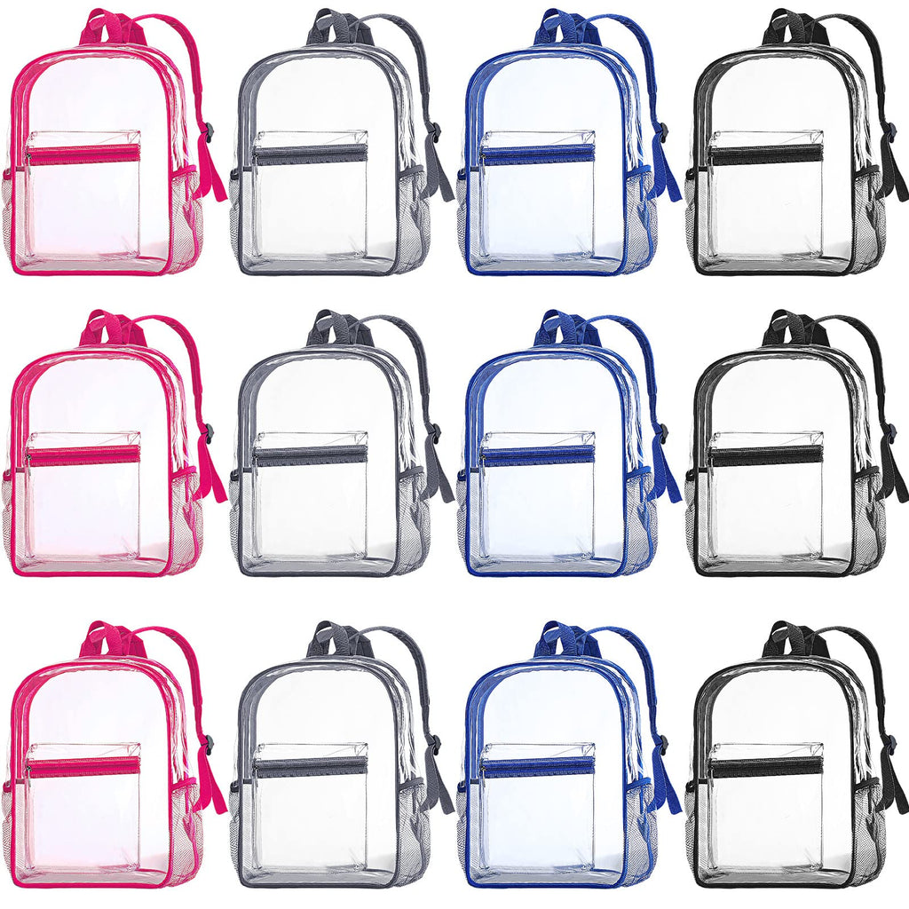 WILLBOND 12Pack Clear Backpack Heavy Duty Transparent Bookbag See Through Waterproof Plastic Backpack Bulk(Multicolor)