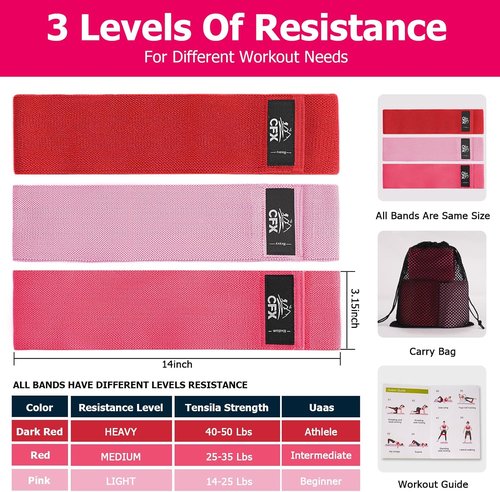 CFX Resistance Bands Set - Non-Slip Exercise Bands for Hips & Glutes | 3 Levels for Home Fitness