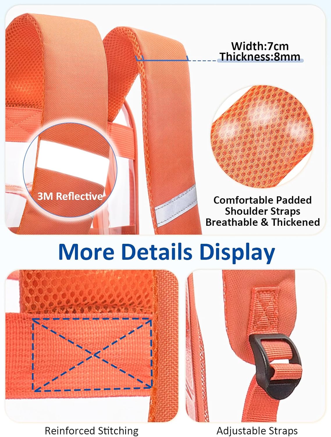 Skiennix Extra Large Clear Backpack - TSA Lock, Heavy Duty Transparent Bookbag for College & Travel | Orange