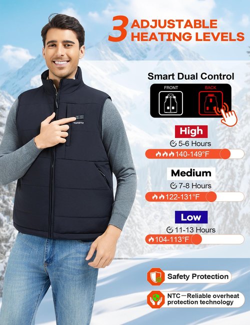 Toastiv Heated Vest for Men with 20000mAh 7.4V Battery Pack，Warming Fuzzy Fleece Lined Men's Heated Electric Vests Jacket