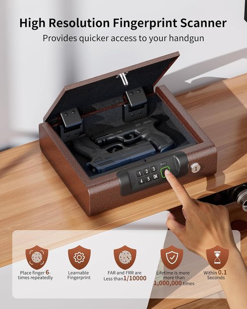 BILLCONCH Biometric Gun Safe - 3-Way Unlock with Fingerprint, Digital PIN & Key - Antique Bronze Finish