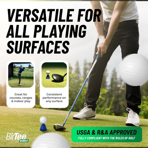 BirTee Golf Tees - PRO Speed Plus with Flexibility & Durability - 8 Pack. Indoor Golf Tees/Golf Simulator Tees/Winter Plastic Golf Tees (White)