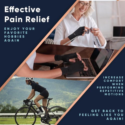 Copper Compression Arthritis Gloves - Fingerless Pain Relief for Carpal Tunnel | 2 Pairs Black XS