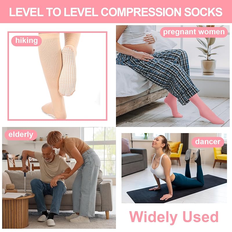 3 Pair Non Slip Compression Socks Women Men - Variation: Natural Tone+Minimalist