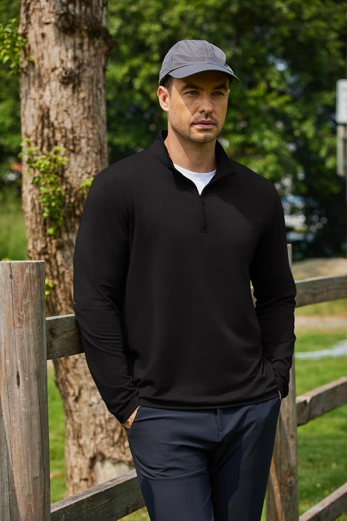 COOFANDY Men's Quarter Zip Pullover Sweatshirt - Casual Mock Neck Long Sleeve Golf Shirt