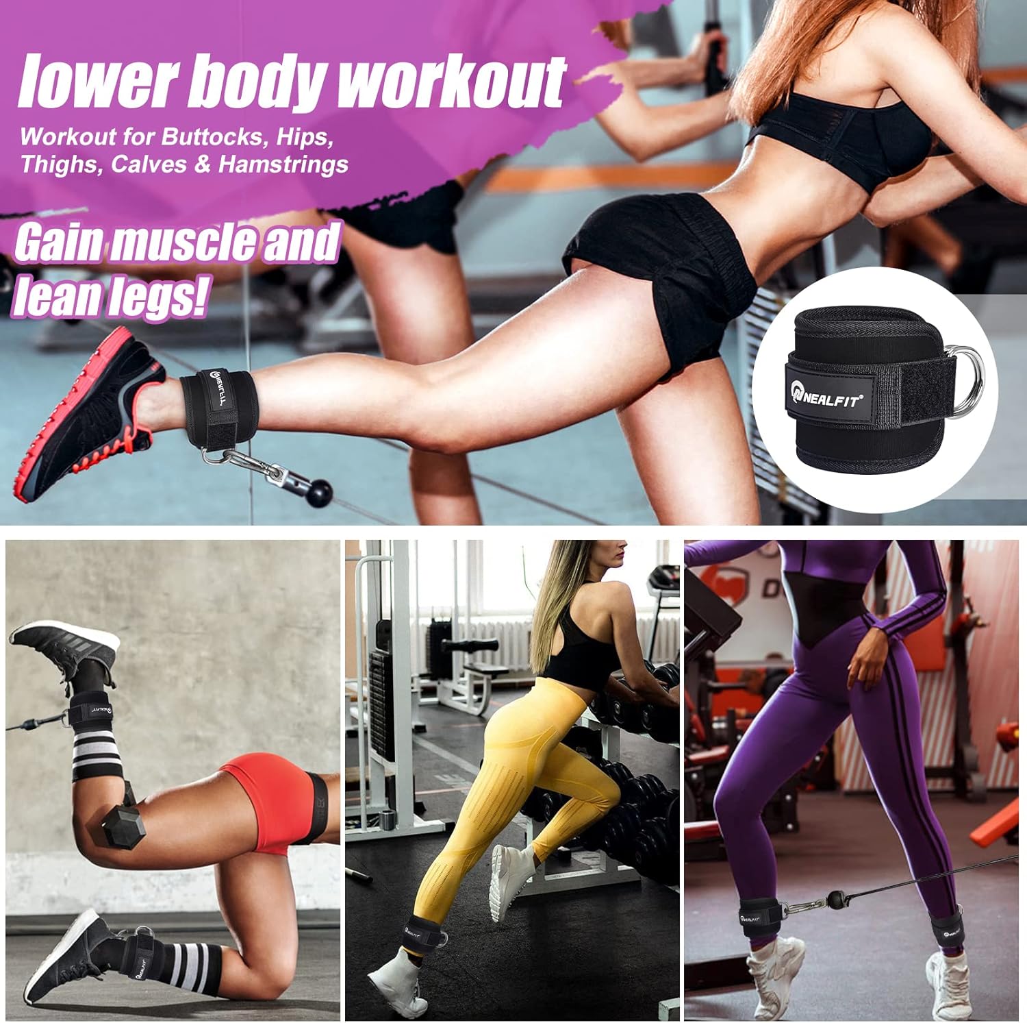 Skiennix Ankle Strap - Cable Machine Ankle Cuff for Kickbacks & Glute Workouts | Adjustable Fit