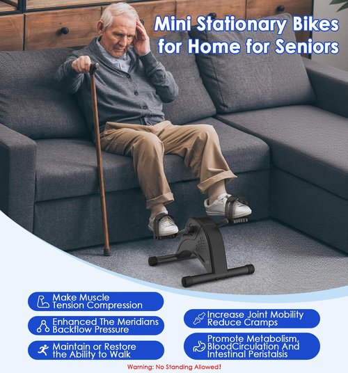 Under Desk Bike Pedal Exerciser, 12-Level Electric Mini Exercise Bike with LCD, Quiet Motorized Arm & Leg Pedaler for Seniors at Home
