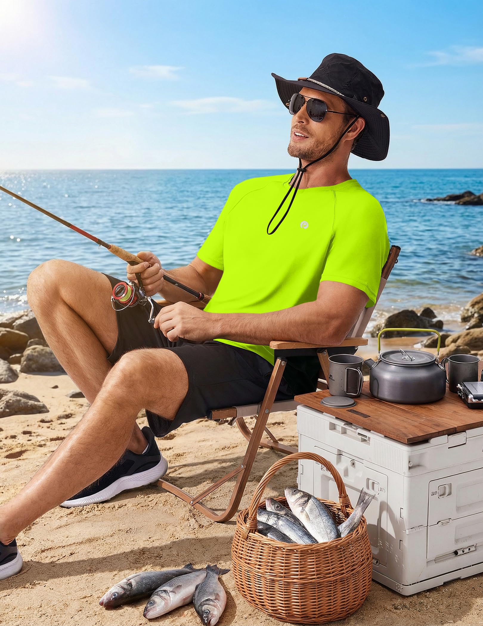 PINSPARK Workout Shirts for Men - Lightweight Crewneck Running Athletic T-Shirts Short Sleeve Quick Dry Moisture Wicking Gym Tees L Neon Green