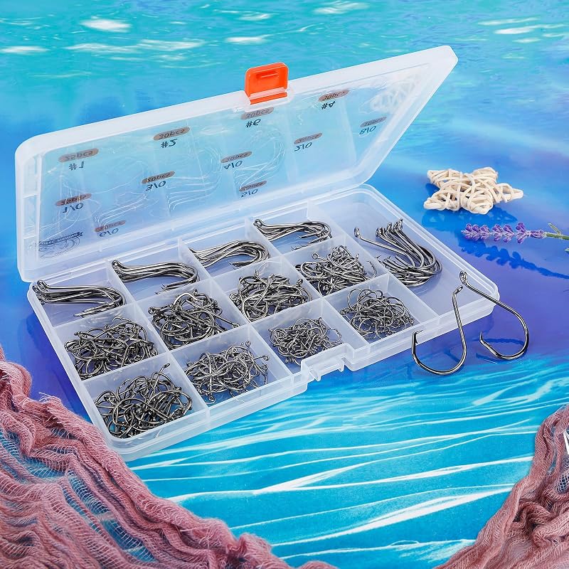UCEC Circle Hooks Saltwater Fishing Hooks - 240 Pcs Assortment 11 Sizes #6 to 8/0 for Catfish & Octopus