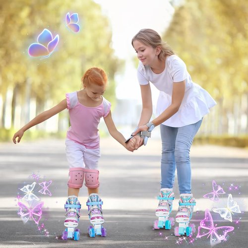 Roller Skates for Girls Boys, 4 Size Adjustable Roller Skates for Kids Toddler Youth with All Light up Wheels, Beginner Girls Skates Birthday Holiday Gifts for Indoor Outdoor (Small, Purple Blue)