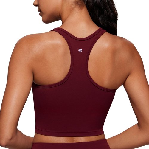CRZ YOGA Butterluxe Racerback Crop Tank Top - Padded Y-Back Longline Sports Bra for Yoga & Workouts