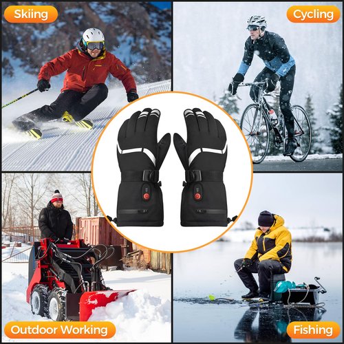 Heated Gloves Gifts for Men Women, 7.4V Fast Heating Rechargeable Electric Heated Gloves, Touchscreen Waterproof Heating Gloves for Motorcycle Driving Hiking Skiing Outdoor Sport (Large)