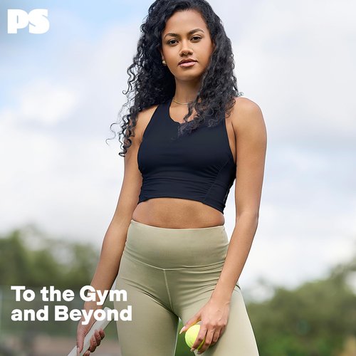 POPSUGAR Long Line Sports Bra Women, Workout Crop Tops for Women Longline Criss Cross Gym Yoga Tops with Built in Bra for Running Pilates Black Night, Medium