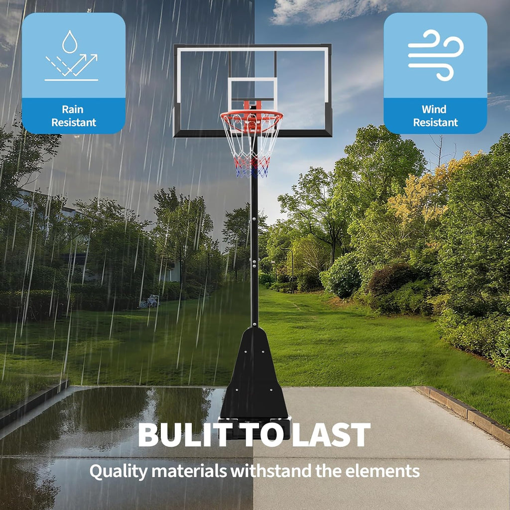 Skiennix Height Adjustable Basketball Hoop - 4.9-10FT Mobile Goal System with Weighted Base for Youth & Adults | Driveway & Backyard Play