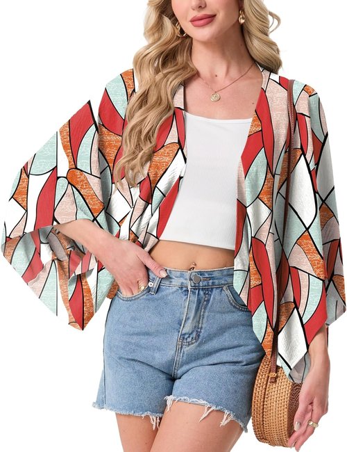 GRECERELLE Women's Lightweight Summer Cardigan - Open Front Casual Cropped Kimono Cover-Up