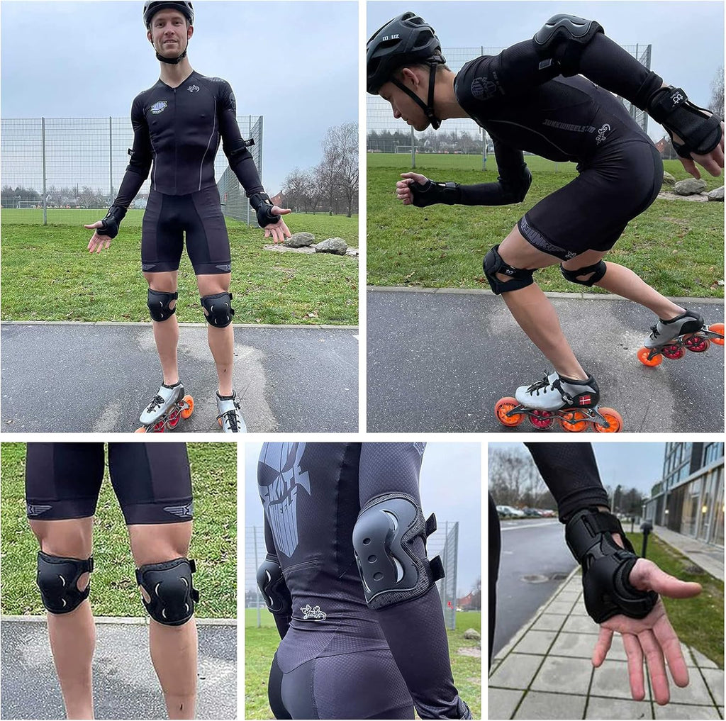 Skiennix Protective Gear Set - Knee Pads, Elbow Pads & Wrist Guards - 6 Pack for Skating & Cycling