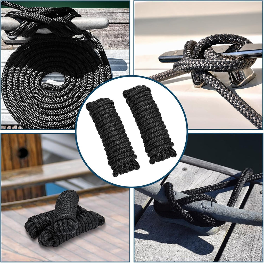 Premium Marine-Grade Dock Lines by [Brand Name] - 4 Pack 1/2" x 15’ Double Braided Nylon with 12" Eyelet - Black