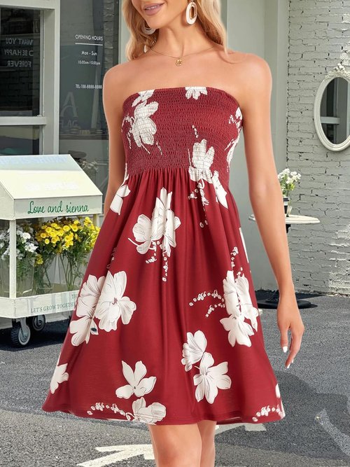 CHICGAL Summer Dresses - Strapless Boho Floral Print Beach Cover-Up | Perfect for Warm Weather