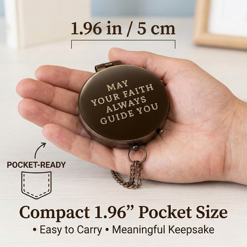 Baptism Gifts for Boys – Confirmation & First Communion Compass Gift – Catholic Christian Brass Pocket Compass with Scripture – Religious Keepsake for Christening – Gift for Godson, Son, or Grandson