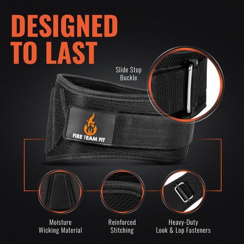 Fire Team Fit Weightlifting Belt, Weight Belt, Weight Lifting Belt for Men and Women, 6 Inch, Back Support for Lifting, Squat and Deadlifting Workout Belt (Black, 32" - 38" Around Navel, Medium)