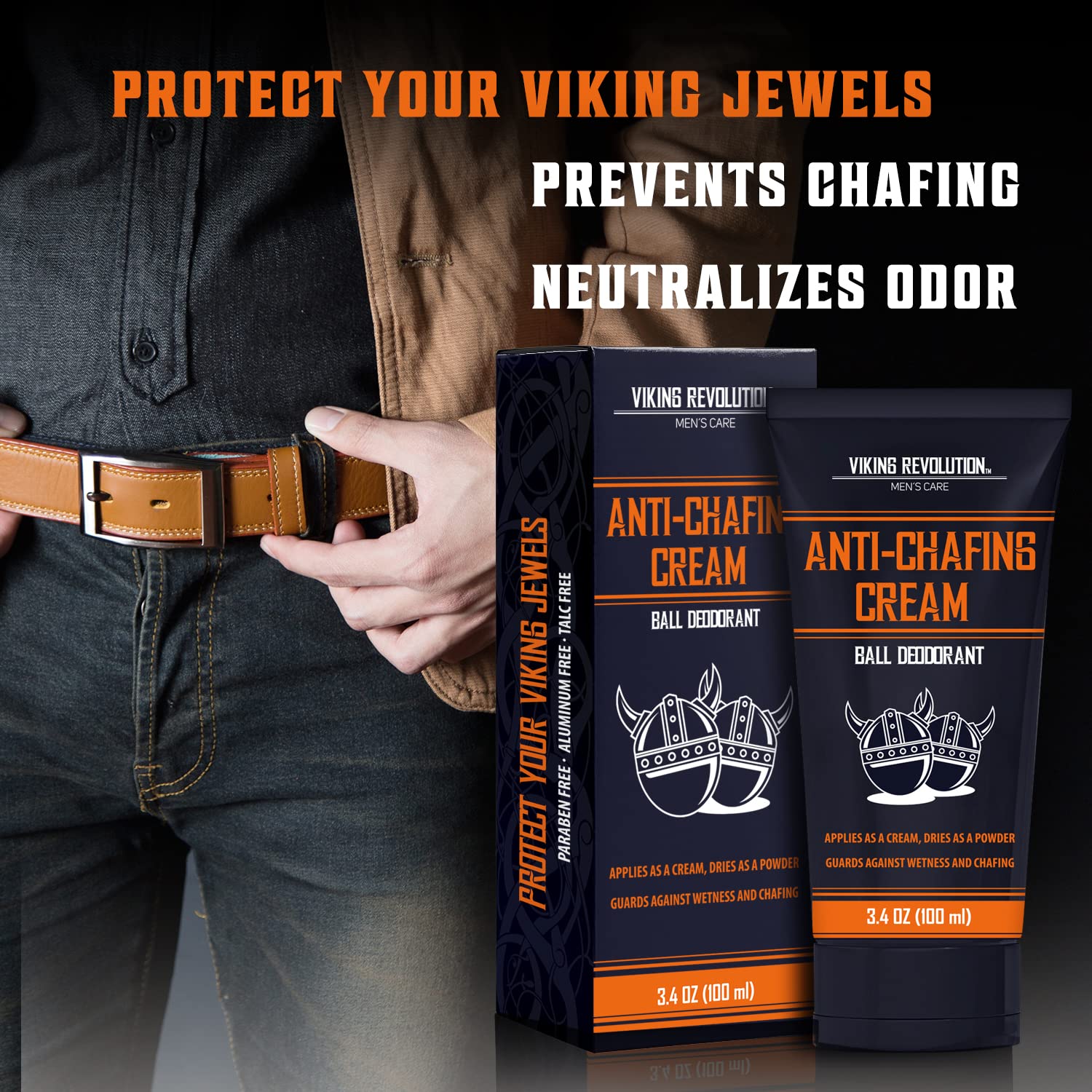 Viking Revolution Balls Deodorant With Aloe Vera and Purslane - Groin and Crotch Anti-Chafing Cream for Men - Quick Drying, Talc-Free Ball Cream 3.4oz