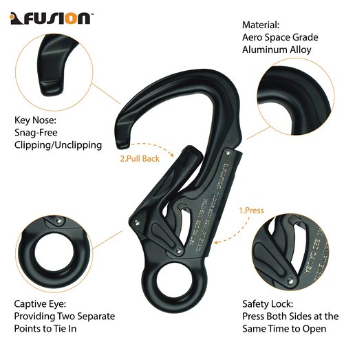 Snap Auto Locking Carabiner 32KN - Fusion Climb® Tudor - Professional Rock Climbing Carabiner - Heavy Duty Steel Clip - Snap Locking Carabiner for Climbing, Rappelling, D Shaped - UIAA ANSI Compliant