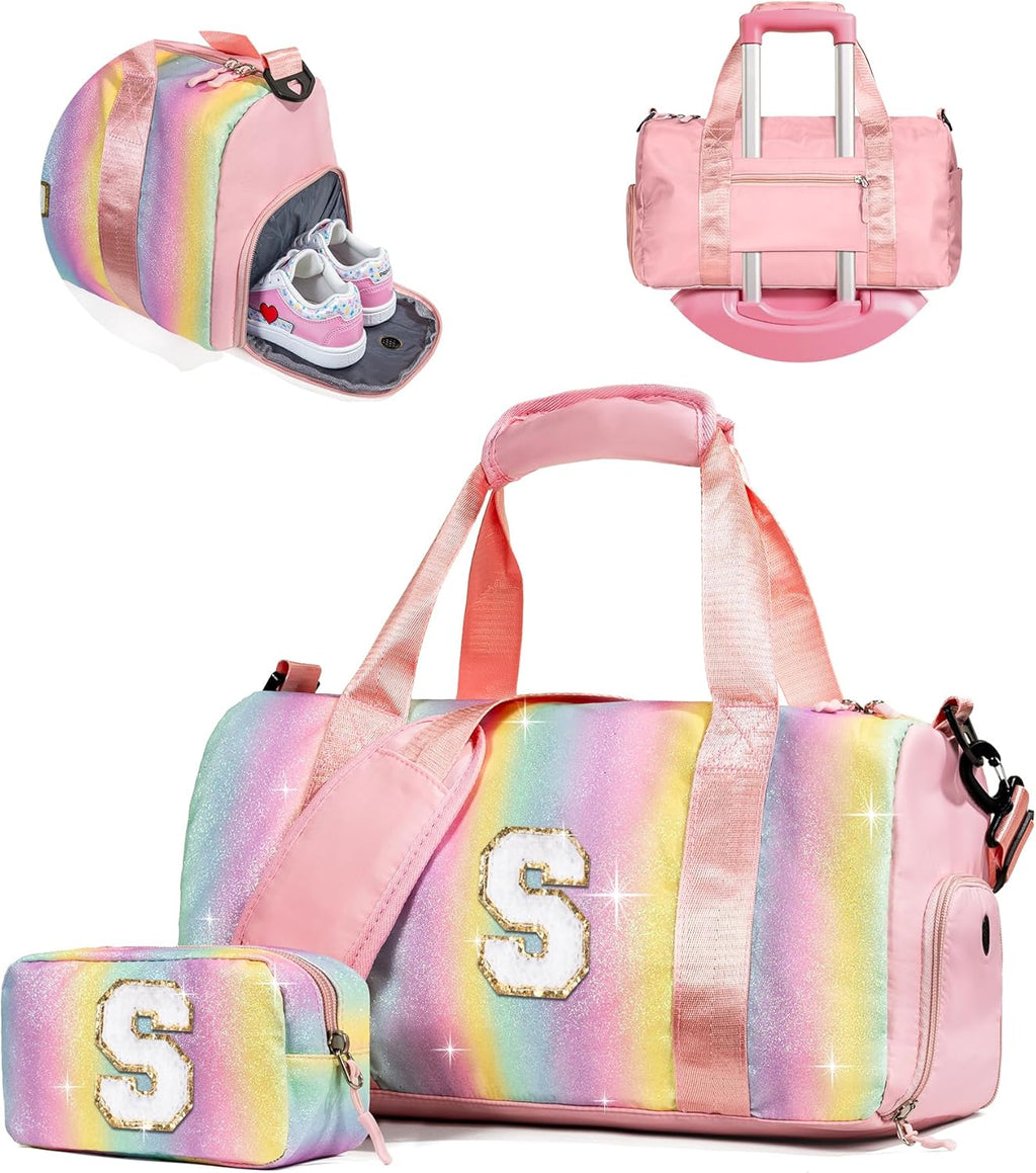Preppy Gifts | Personalized Girl Gym Bag with Shoe Compartment & Makeup Pouch - Ideal for Ages 3-12