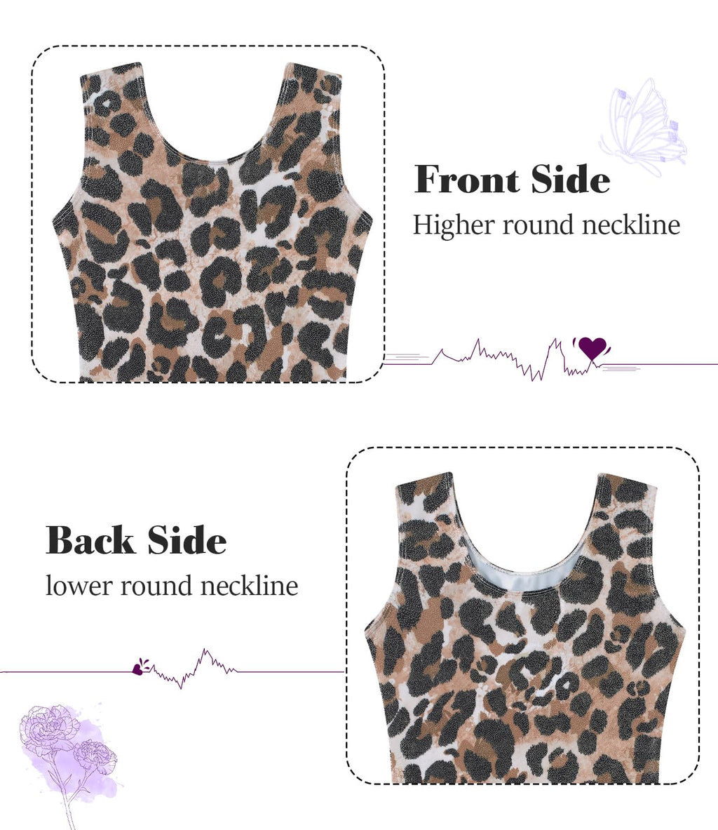 Vogseek Gymnastics Leotards for Girls Size 7 8 Brown Fashio Leopard Biketrad Sets with Hair Scrunchie Quick Dry Shiny Diamonds Classic Cute Ballet Dancewear for Tumbling